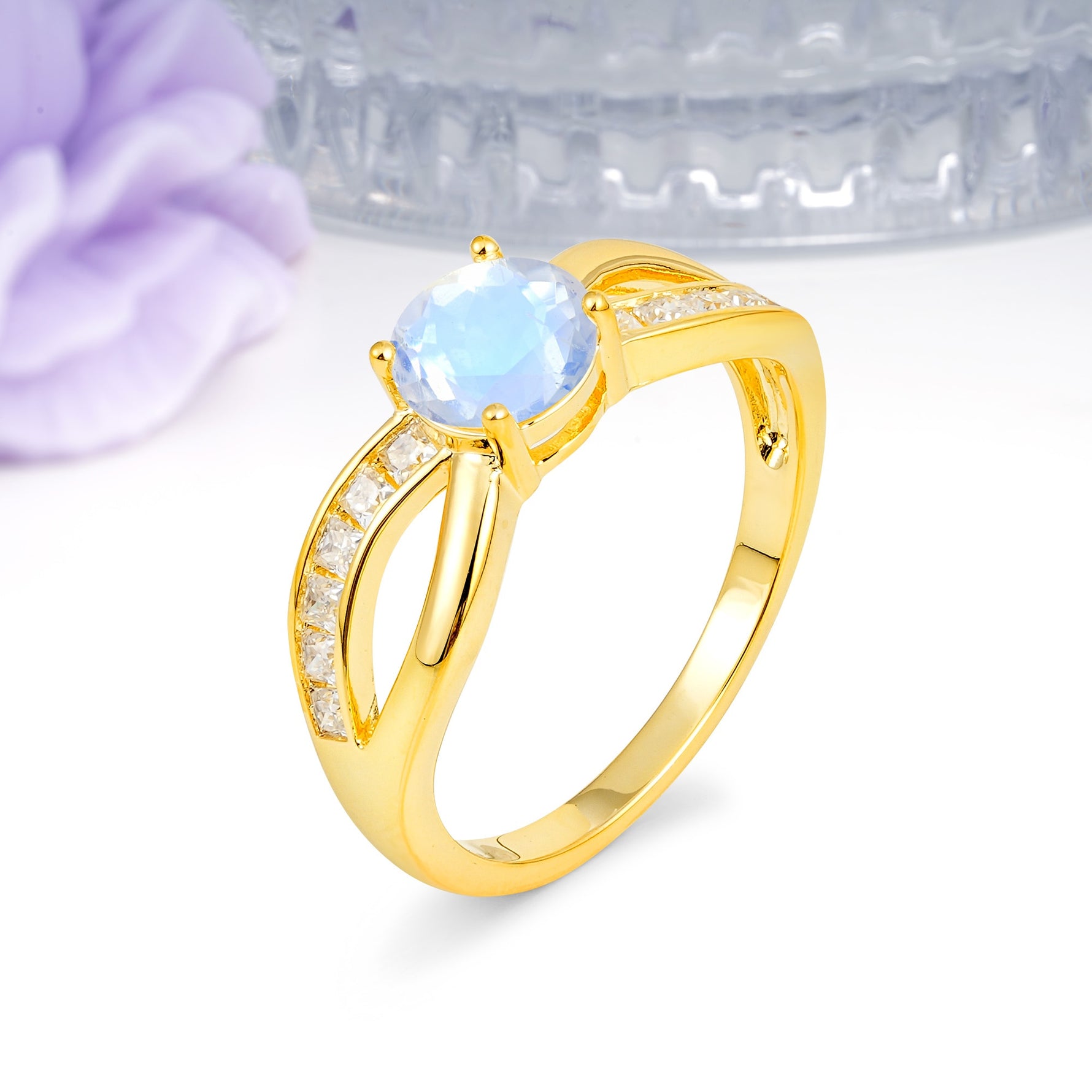 Elegant Continuous Princess Side Gem Infinity Loop Round Cut Moonstone Engagement Ring - Additional view