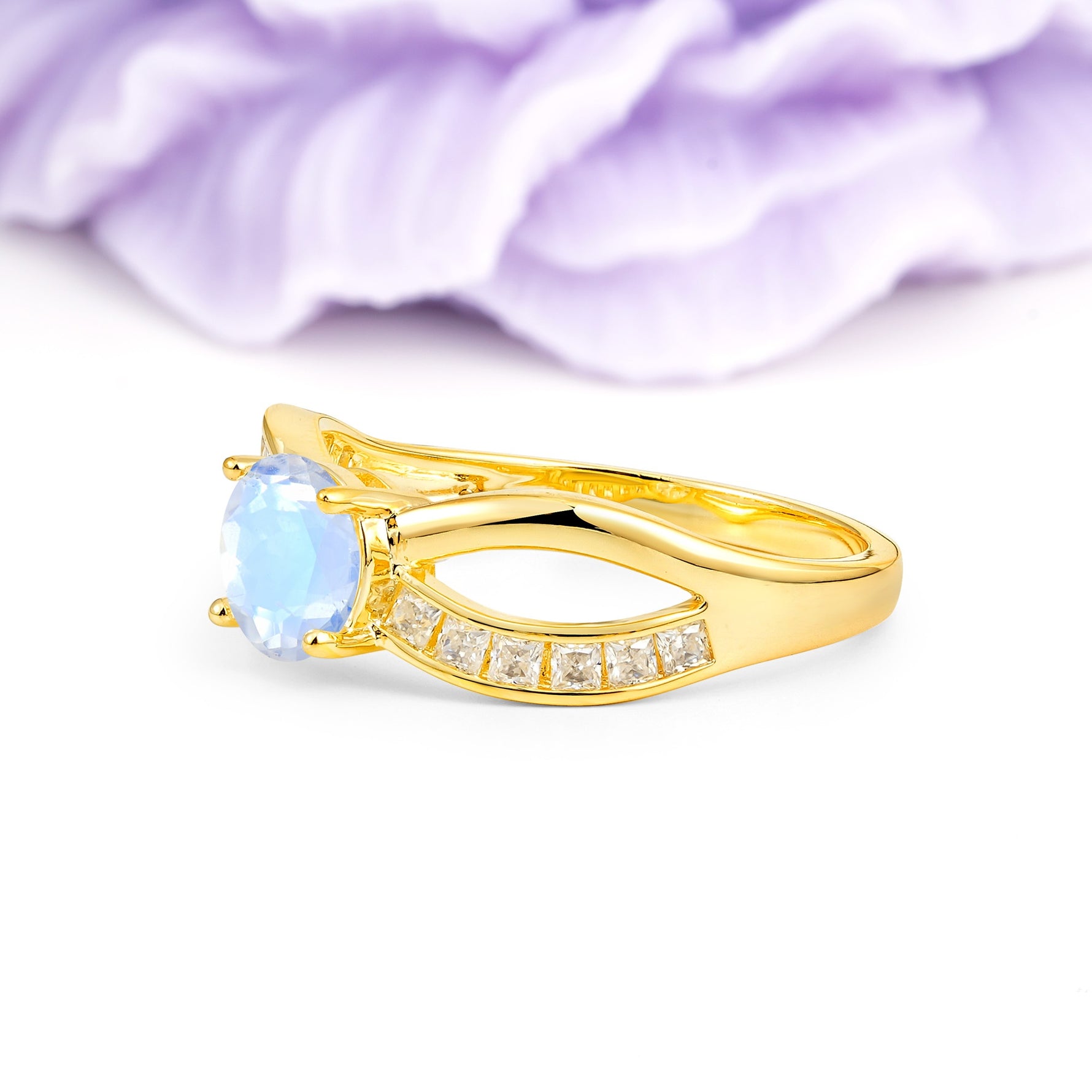 Elegant Continuous Princess Side Gem Infinity Loop Round Cut Moonstone Engagement Ring - Additional view