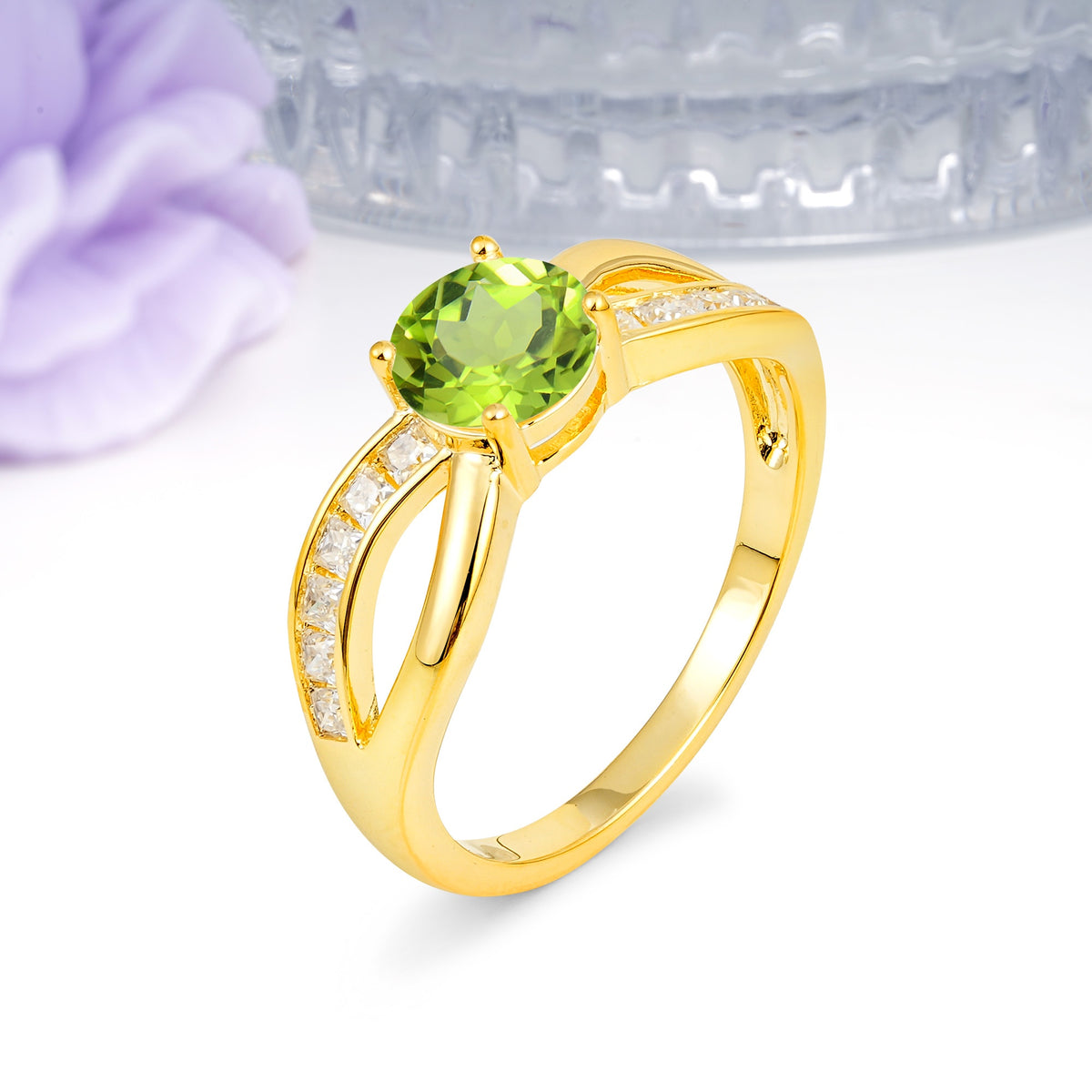 Elegant Continuous Princess Side Gem Infinity Loop Round Cut Peridot Engagement Ring - Additional view
