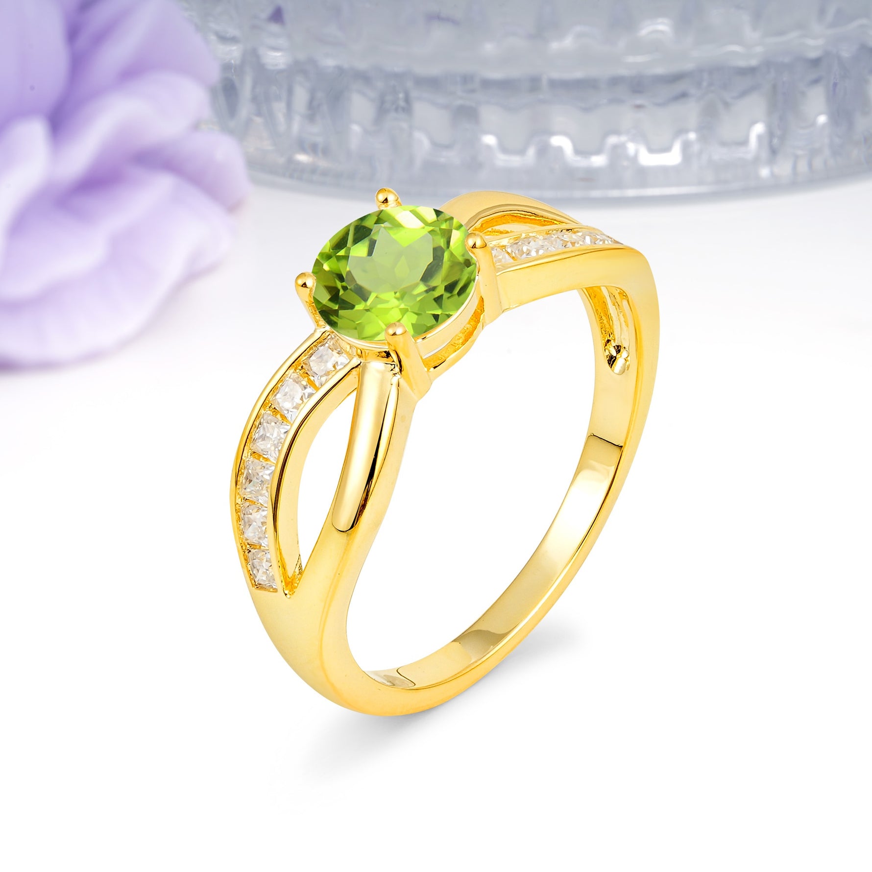 Elegant Continuous Princess Side Gem Infinity Loop Round Cut Peridot Engagement Ring - Additional view