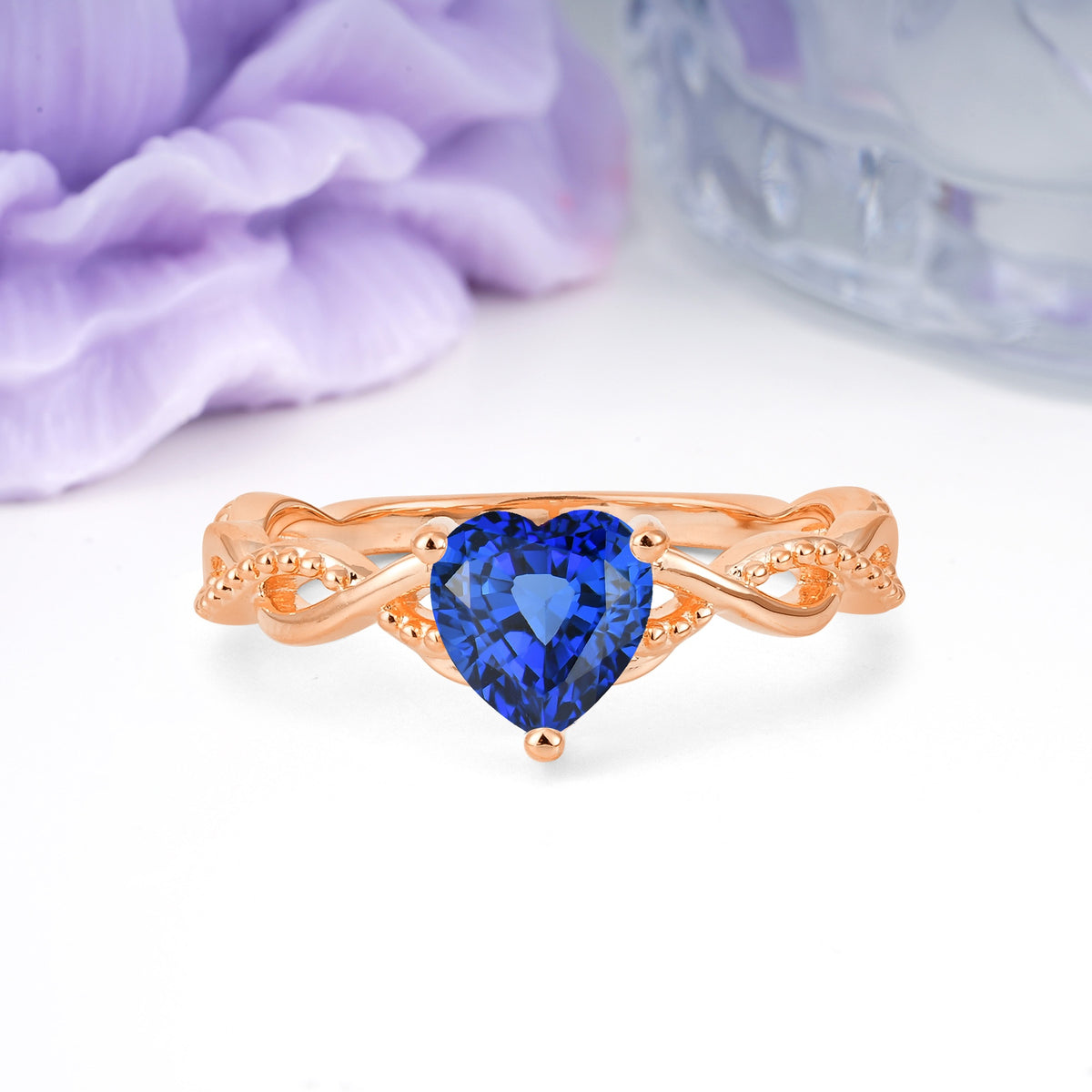 Classic Twisted 3-Prong Heart-Cut Sapphire Engagement Ring - Additional view