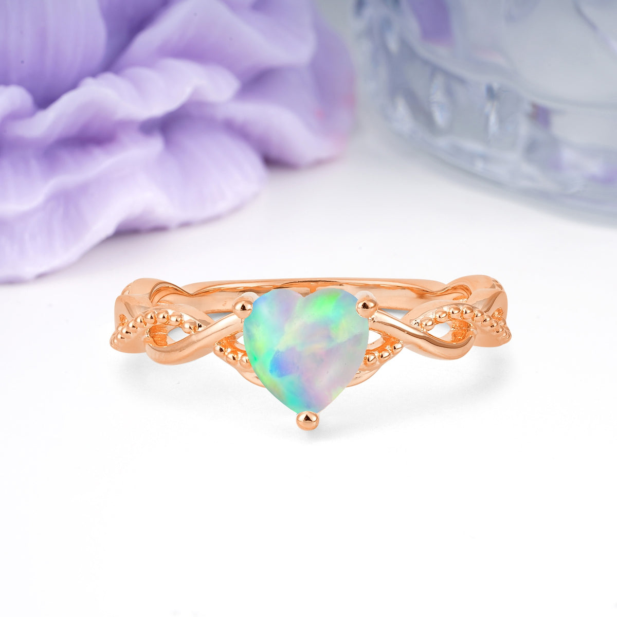 Classic Twisted 3-Prong Heart-Cut Fire Opal Engagement Ring - Additional view