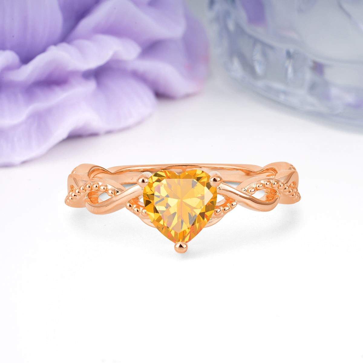 Classic Twisted 3-Prong Heart-Cut Citrine Engagement Ring - Additional view