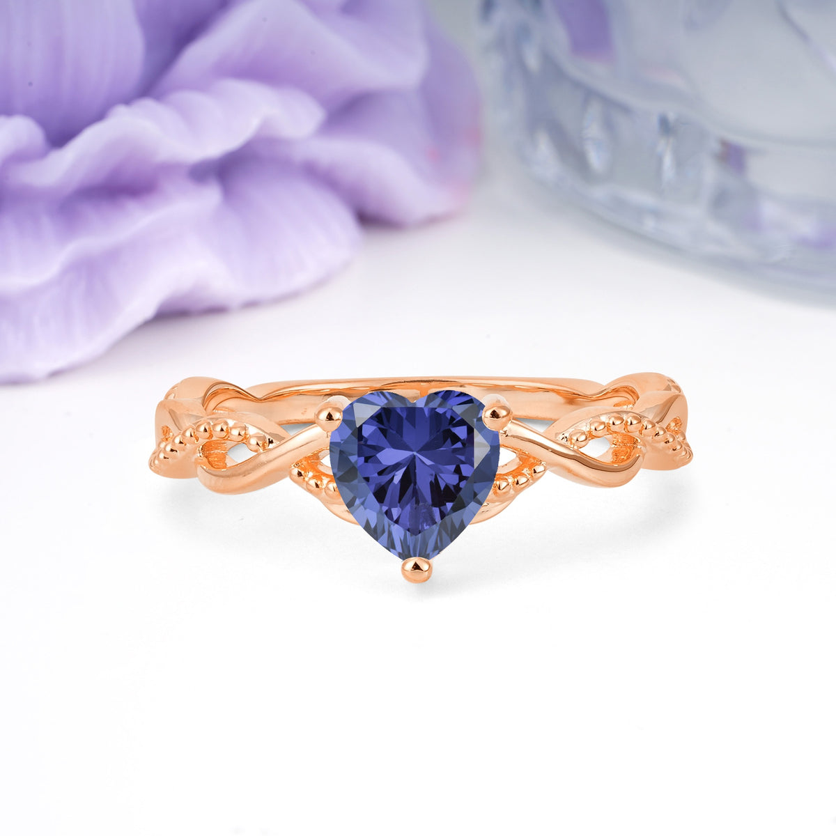Classic Twisted 3-Prong Heart-Cut Tanzanite Engagement Ring - Additional view