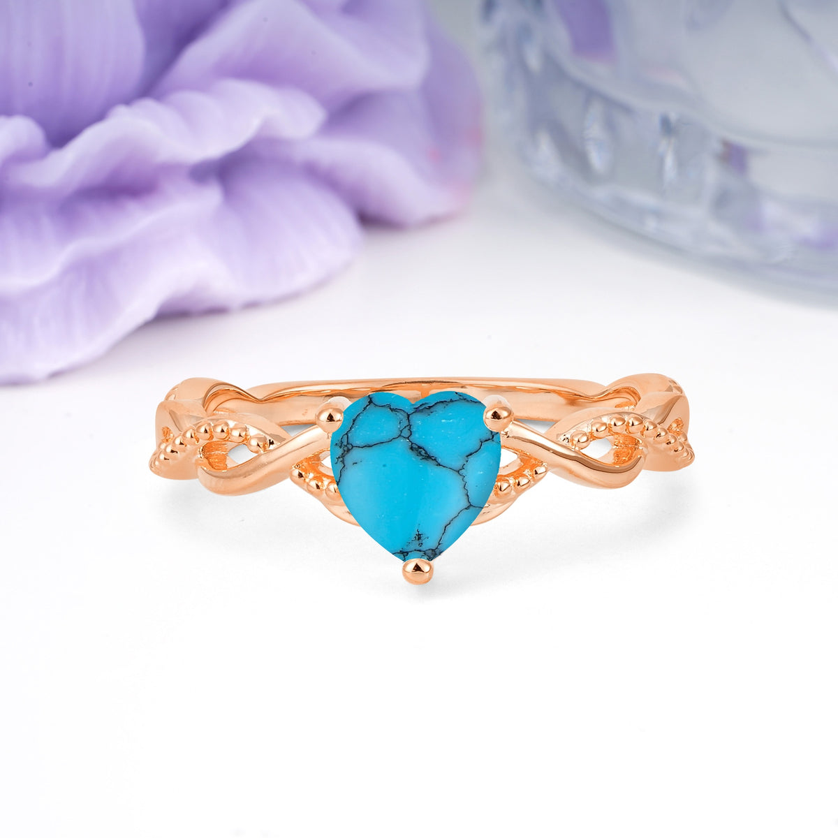 Classic Twisted 3-Prong Heart-Cut Turquoise Engagement Ring - Additional view