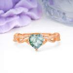 Classic Twisted 3-Prong Heart-Cut Moss Agate Engagement Ring - Additional view
