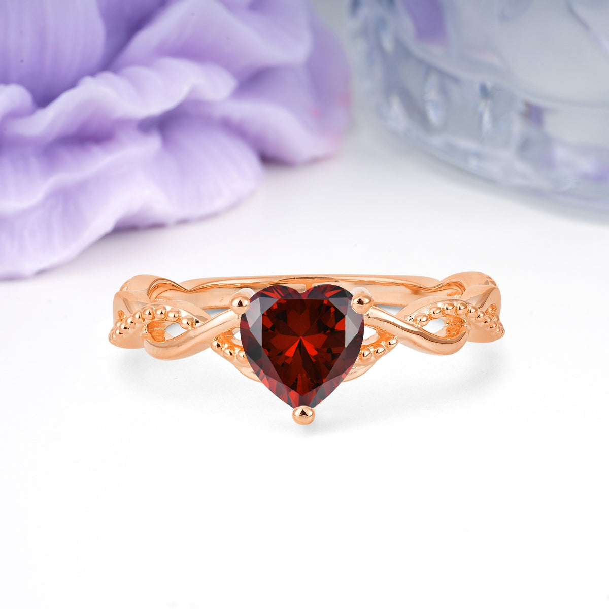 Classic Twisted 3-Prong Heart-Cut Garnet Engagement Ring - Additional view