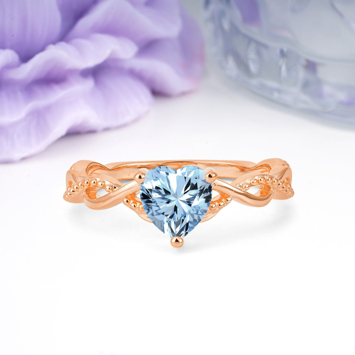Classic Twisted 3-Prong Heart-Cut Aquamarine Engagement Ring - Additional view