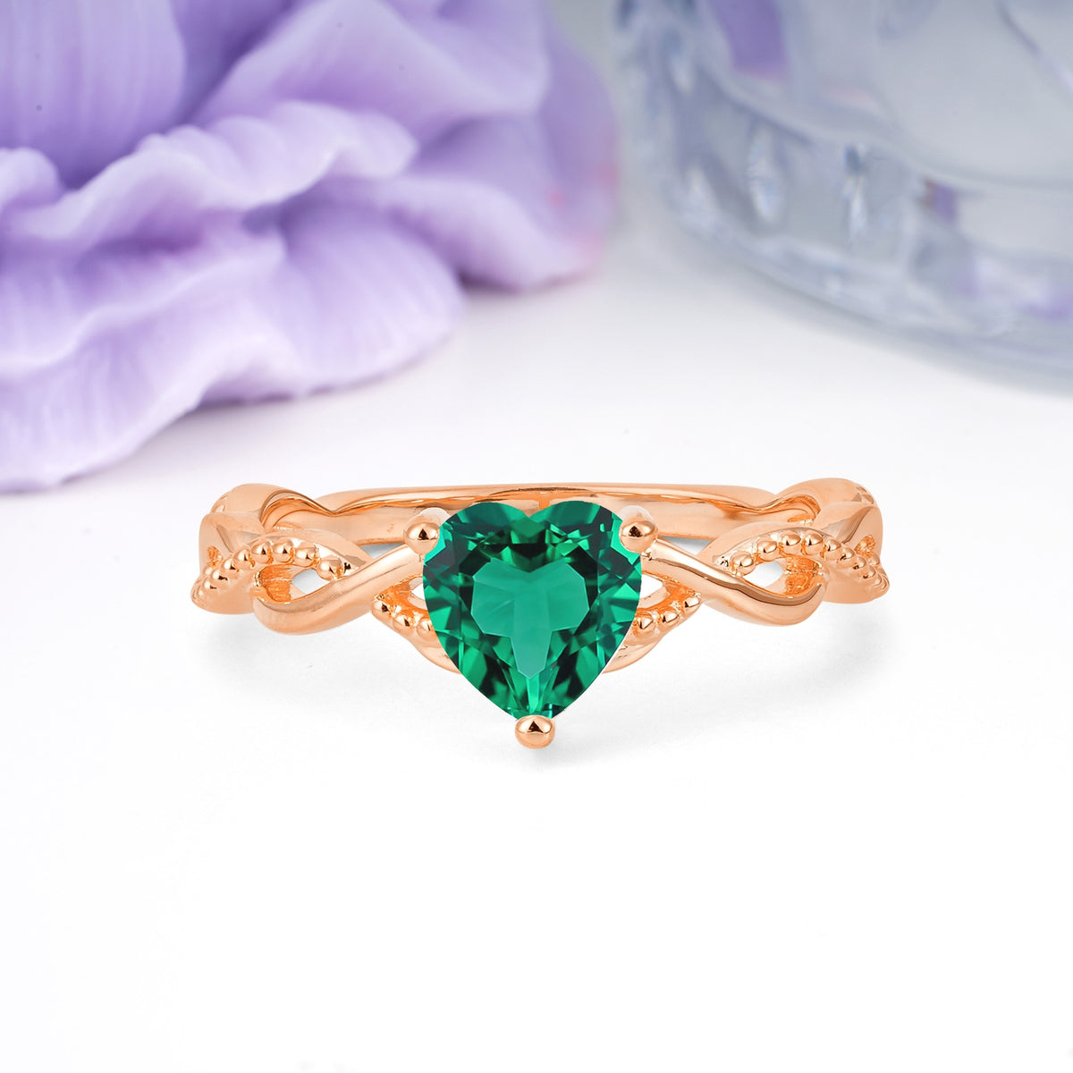 Classic Twisted 3-Prong Heart-Cut Emerald Engagement Ring - Additional view
