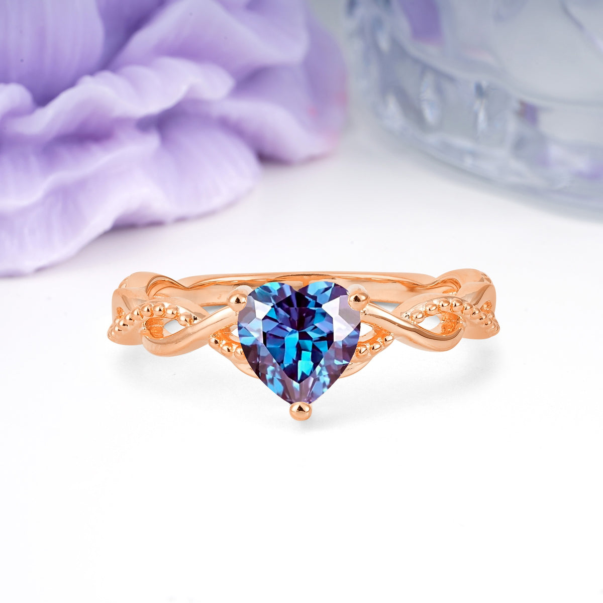 Classic Twisted 3-Prong Heart-Cut Alexandrite Engagement Ring - Additional view