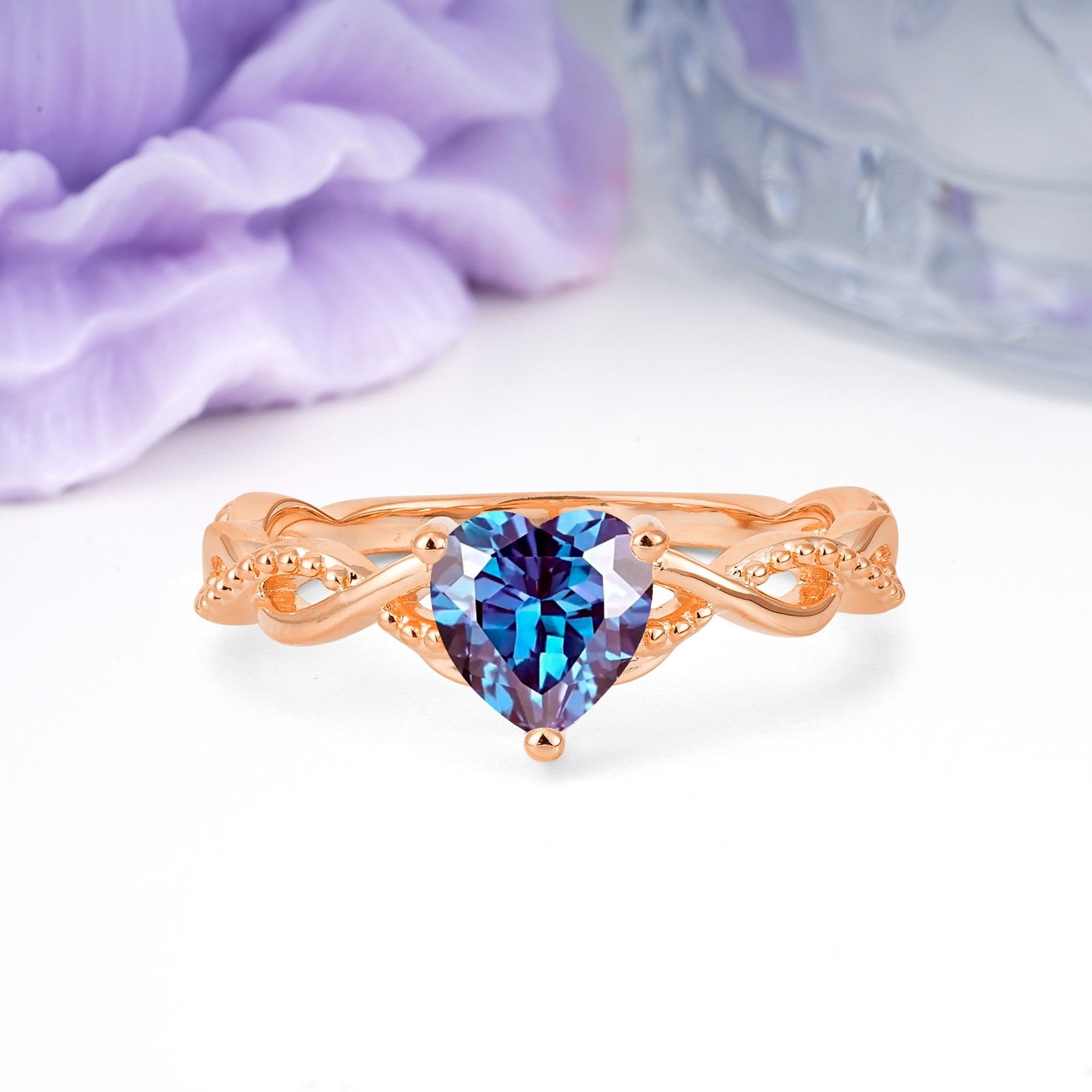 Classic Twisted 3-Prong Heart-Cut Alexandrite Engagement Ring - Additional view