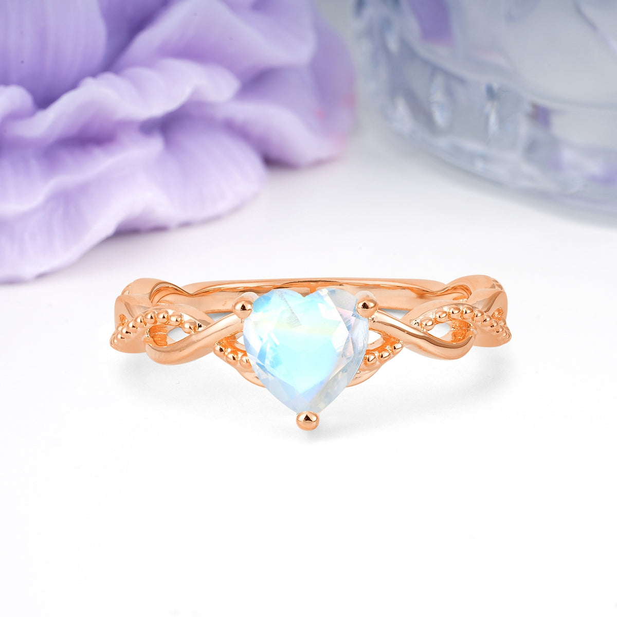 Classic Twisted 3-Prong Heart-Cut Moonstone Engagement Ring - Additional view