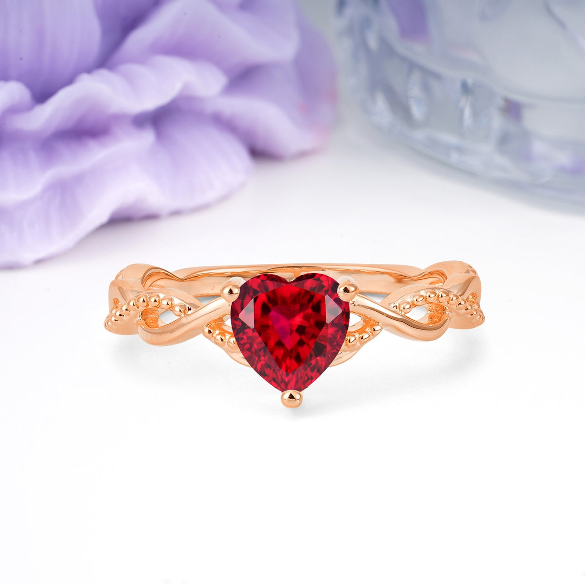 Classic Twisted 3-Prong Heart-Cut Ruby Engagement Ring - Additional view