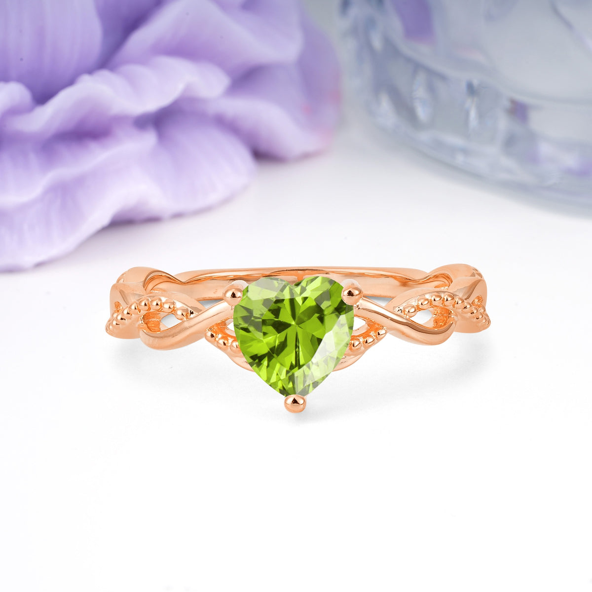 Classic Twisted 3-Prong Heart-Cut Peridot Engagement Ring - Additional view