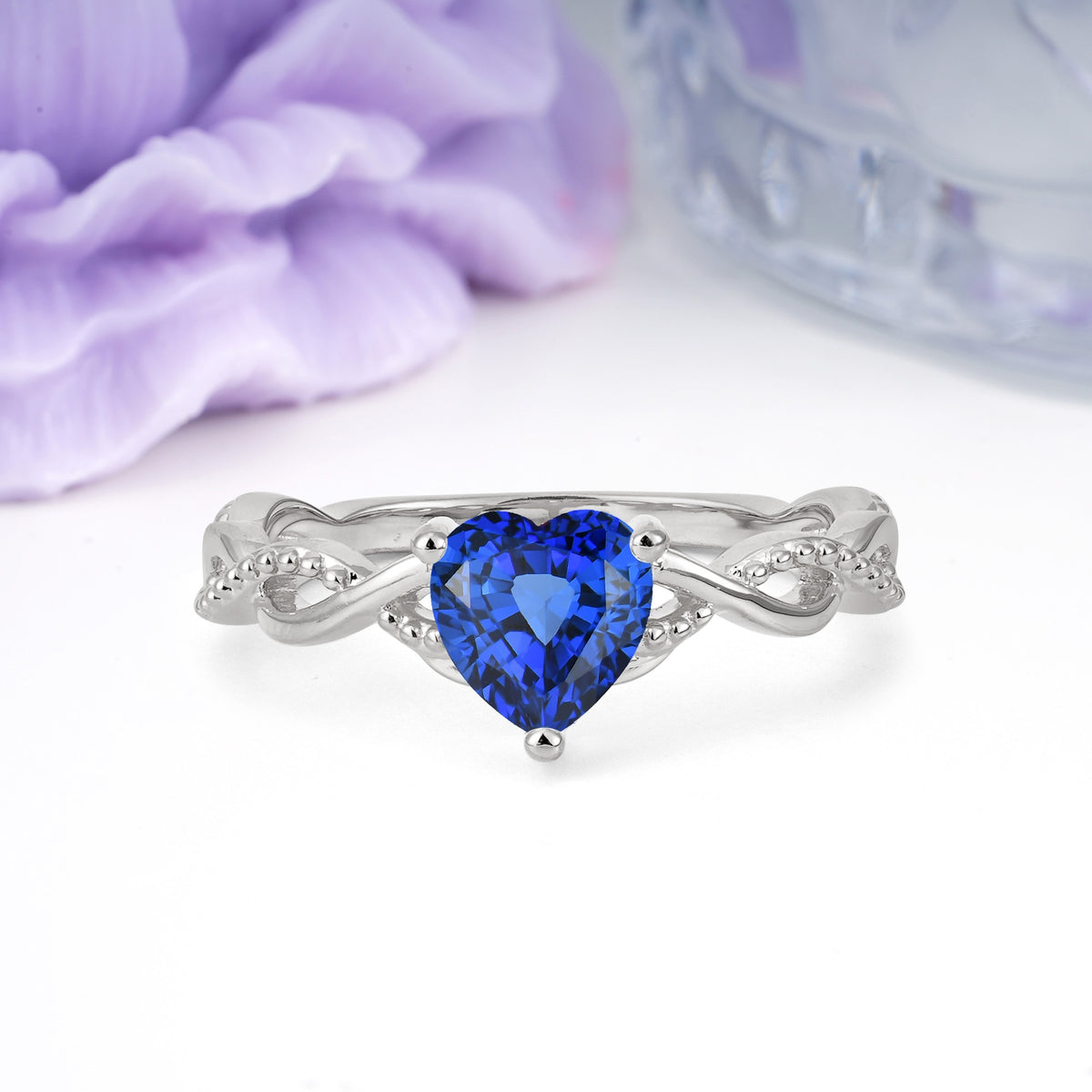Classic Twisted 3-Prong Heart-Cut Sapphire Engagement Ring - Additional view