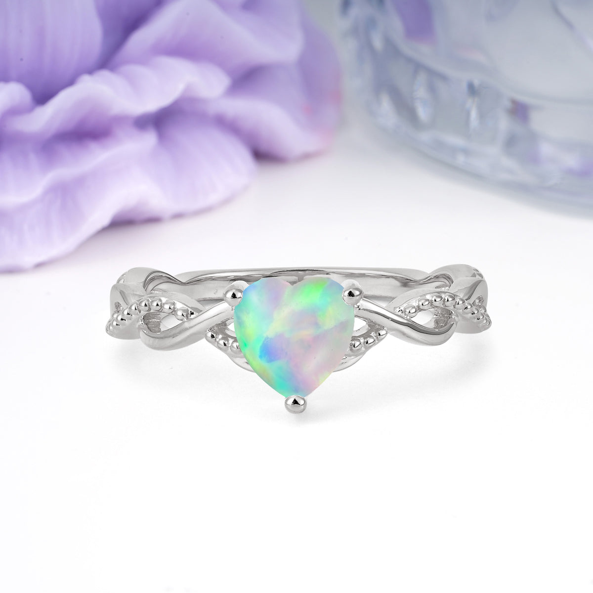 Classic Twisted 3-Prong Heart-Cut Fire Opal Engagement Ring - Additional view