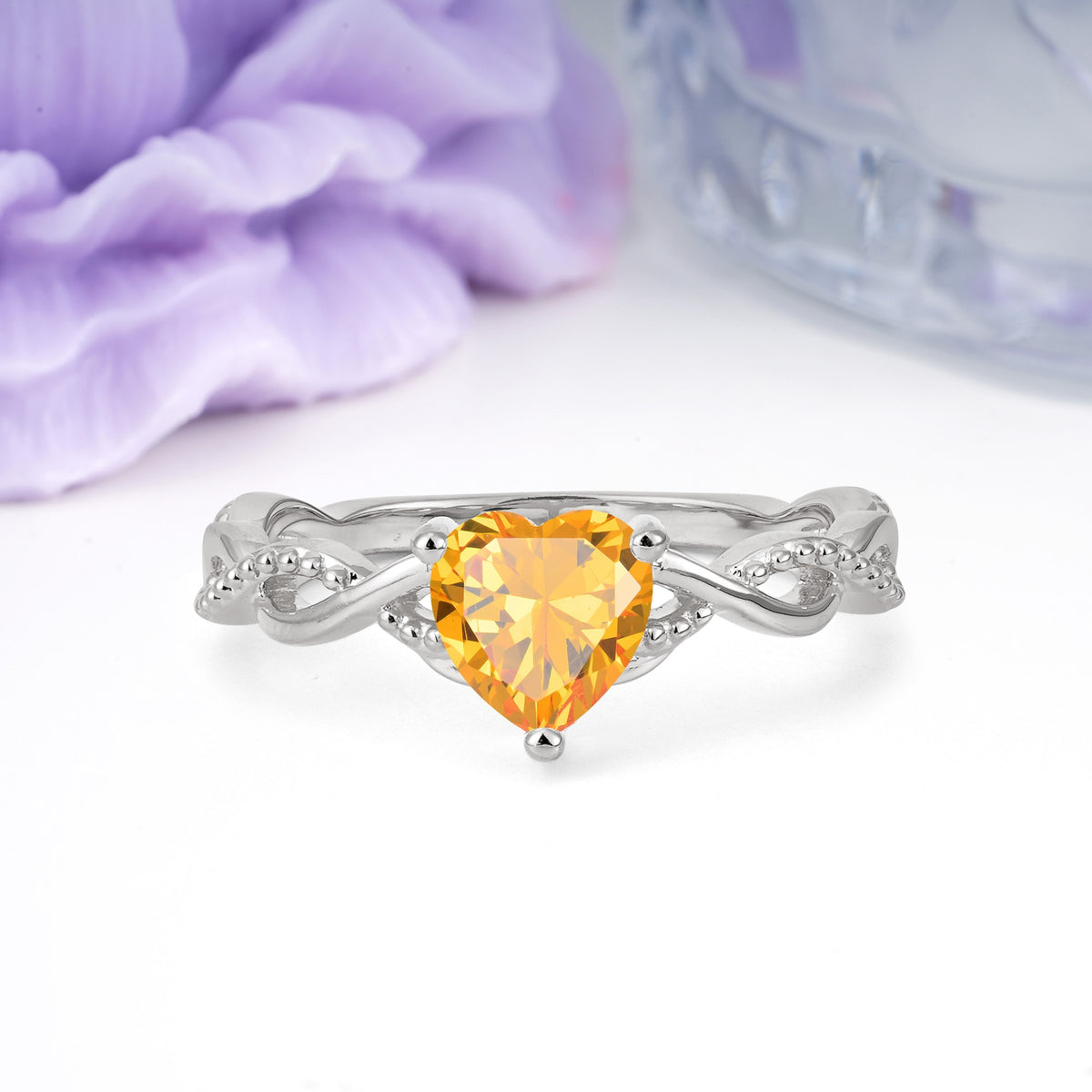 Classic Twisted 3-Prong Heart-Cut Citrine Engagement Ring - Additional view