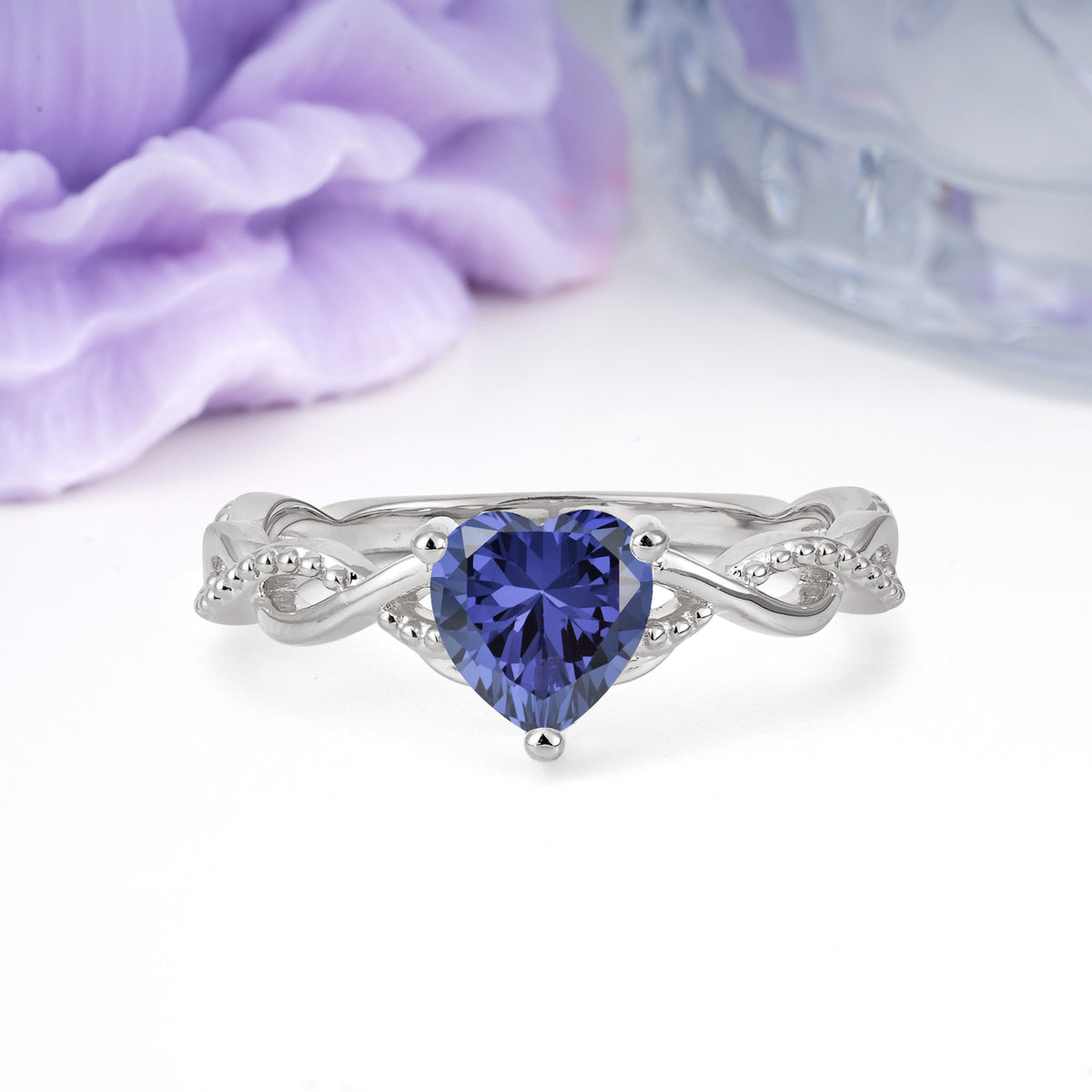 Classic Twisted 3-Prong Heart-Cut Tanzanite Engagement Ring - Additional view