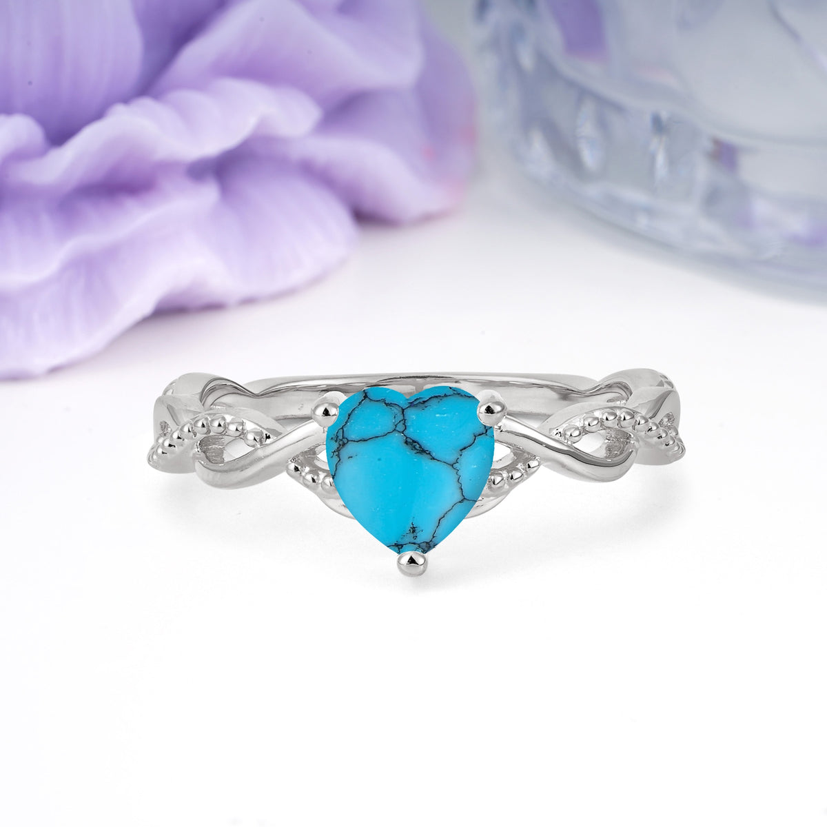 Classic Twisted 3-Prong Heart-Cut Turquoise Engagement Ring - Additional view