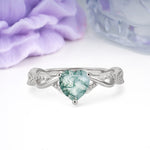 Classic Twisted 3-Prong Heart-Cut Moss Agate Engagement Ring - Additional view