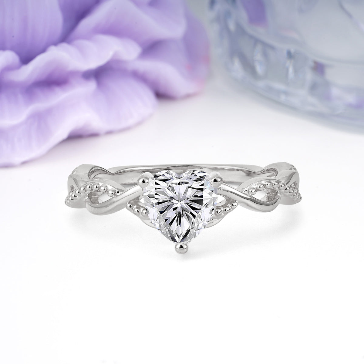Classic Twisted 3-Prong Heart-Cut Lab Diamond Engagement Ring - Additional view