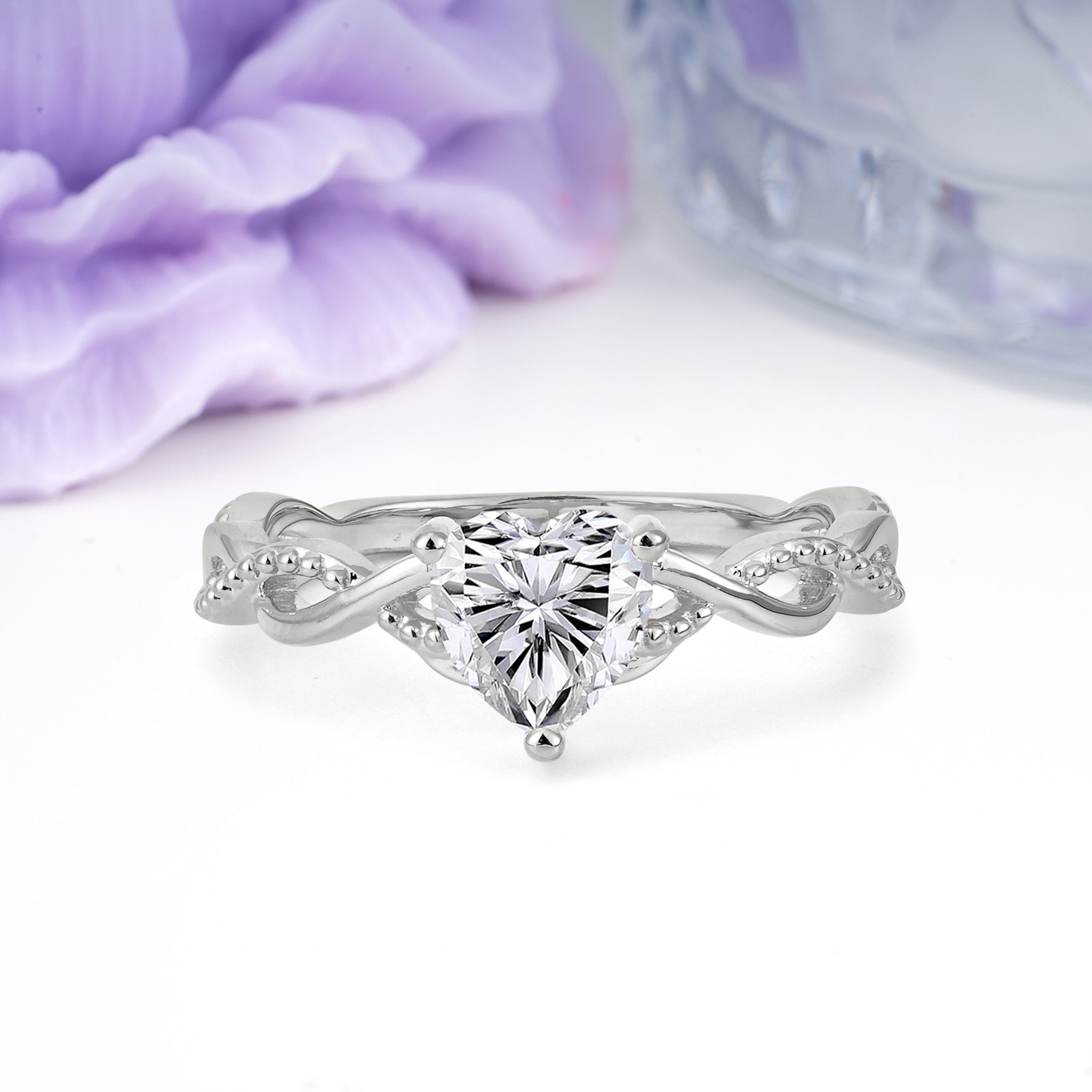 Classic Twisted 3-Prong Heart-Cut Lab Diamond Engagement Ring - Additional view