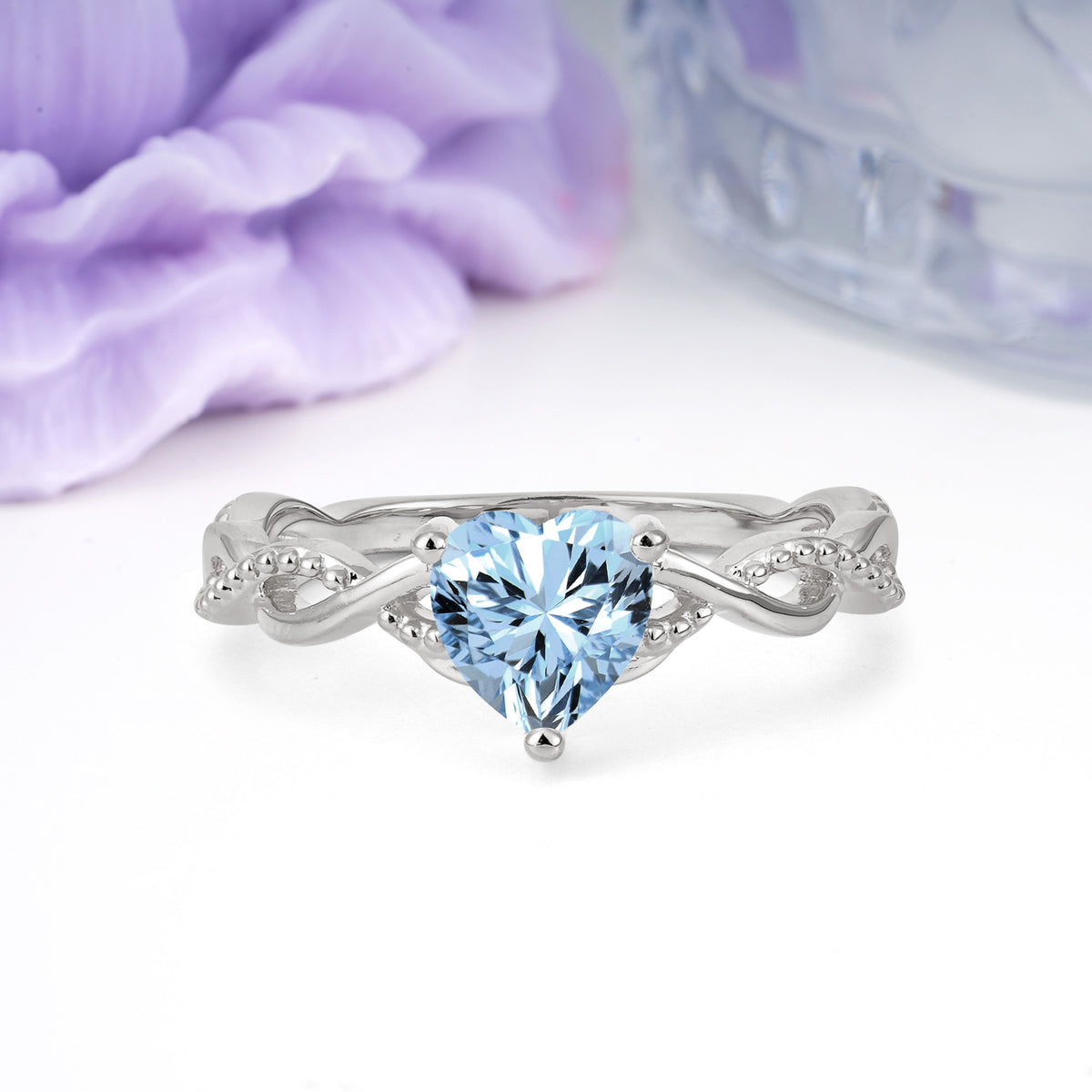 Classic Twisted 3-Prong Heart-Cut Aquamarine Engagement Ring - Additional view