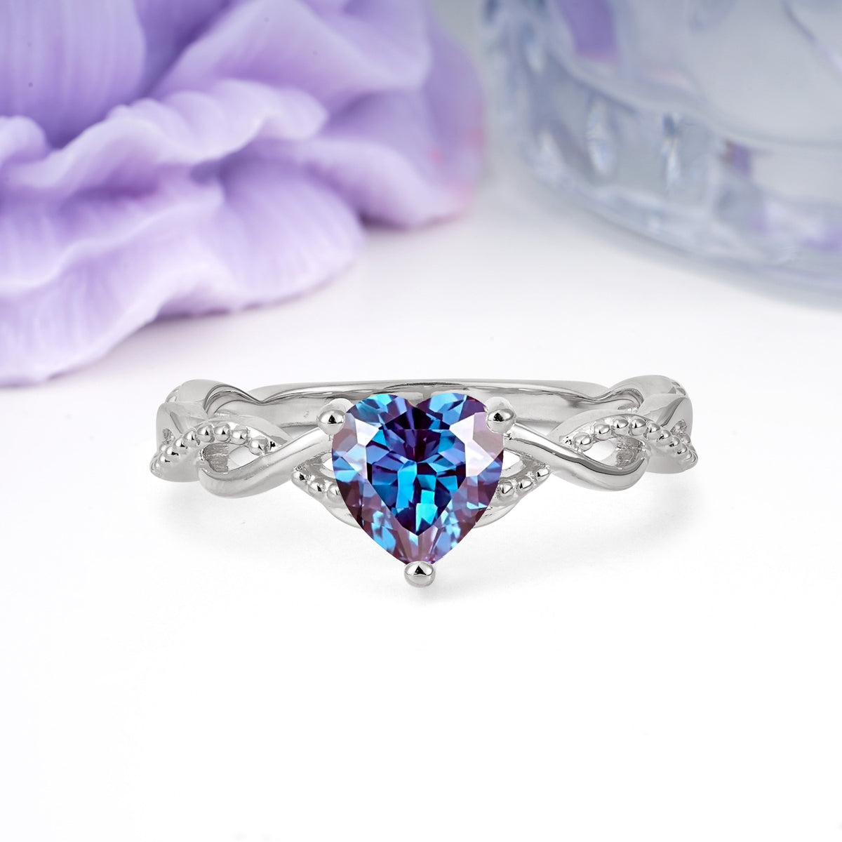 Classic Twisted 3-Prong Heart-Cut Alexandrite Engagement Ring - Additional view