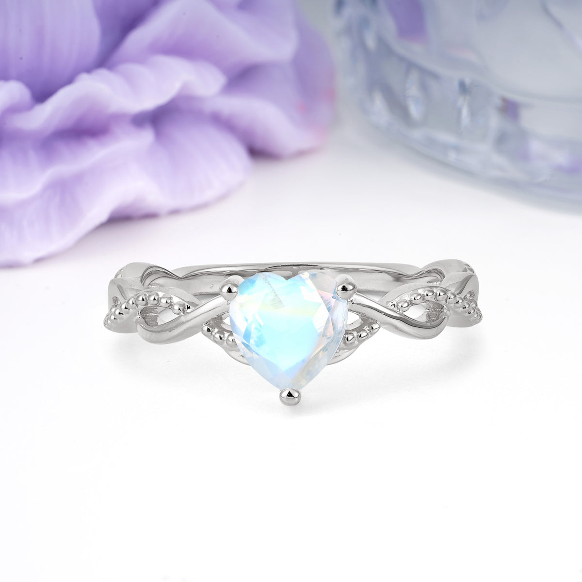 Classic Twisted 3-Prong Heart-Cut Moonstone Engagement Ring - Additional view