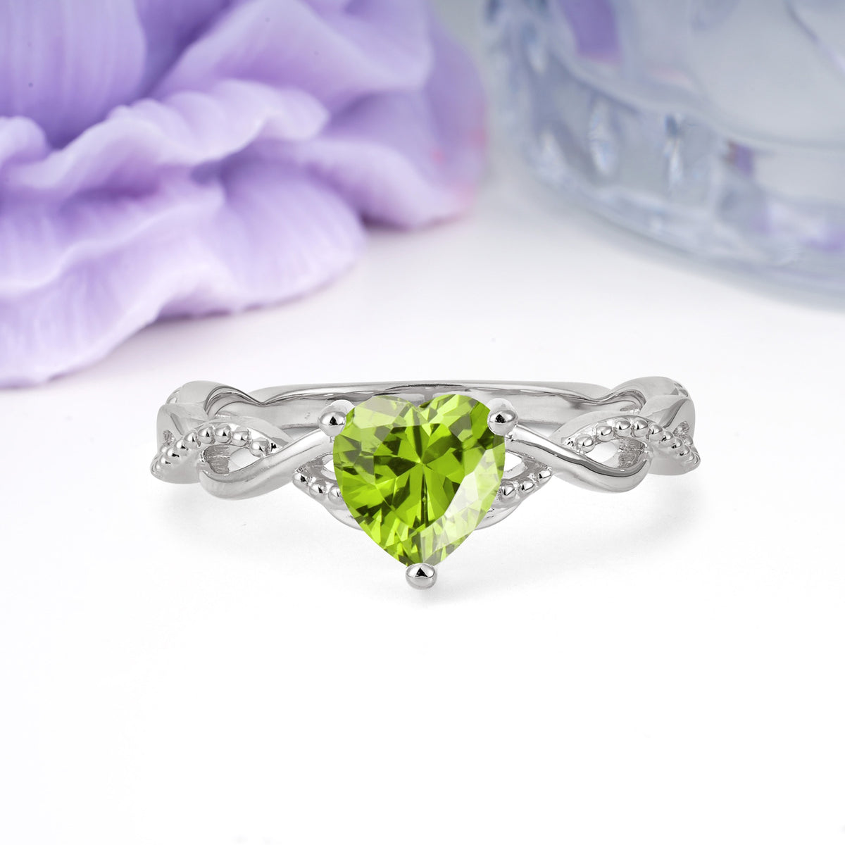 Classic Twisted 3-Prong Heart-Cut Peridot Engagement Ring - Additional view