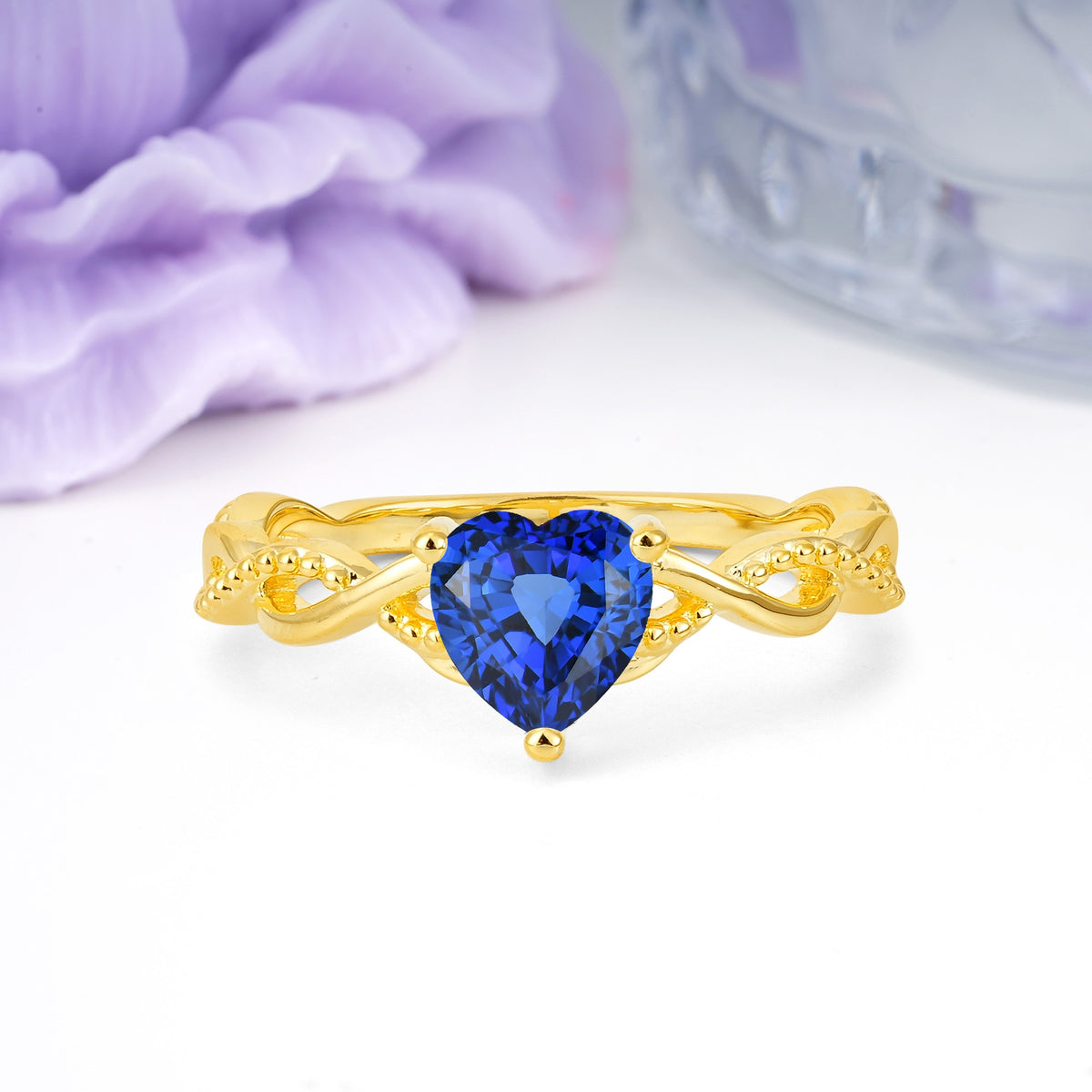 Classic Twisted 3-Prong Heart-Cut Sapphire Engagement Ring - Additional view