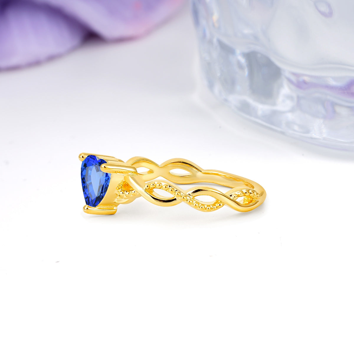 Classic Twisted 3-Prong Heart-Cut Sapphire Engagement Ring - Additional view