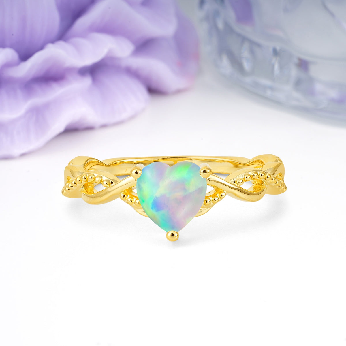 Classic Twisted 3-Prong Heart-Cut Fire Opal Engagement Ring - Additional view