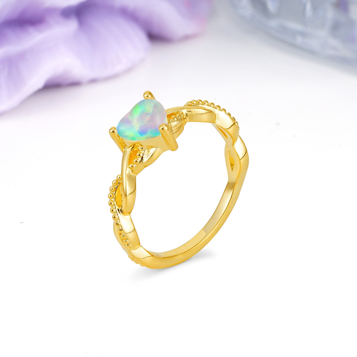 Classic Twisted 3-Prong Heart-Cut Fire Opal Engagement Ring - Additional view