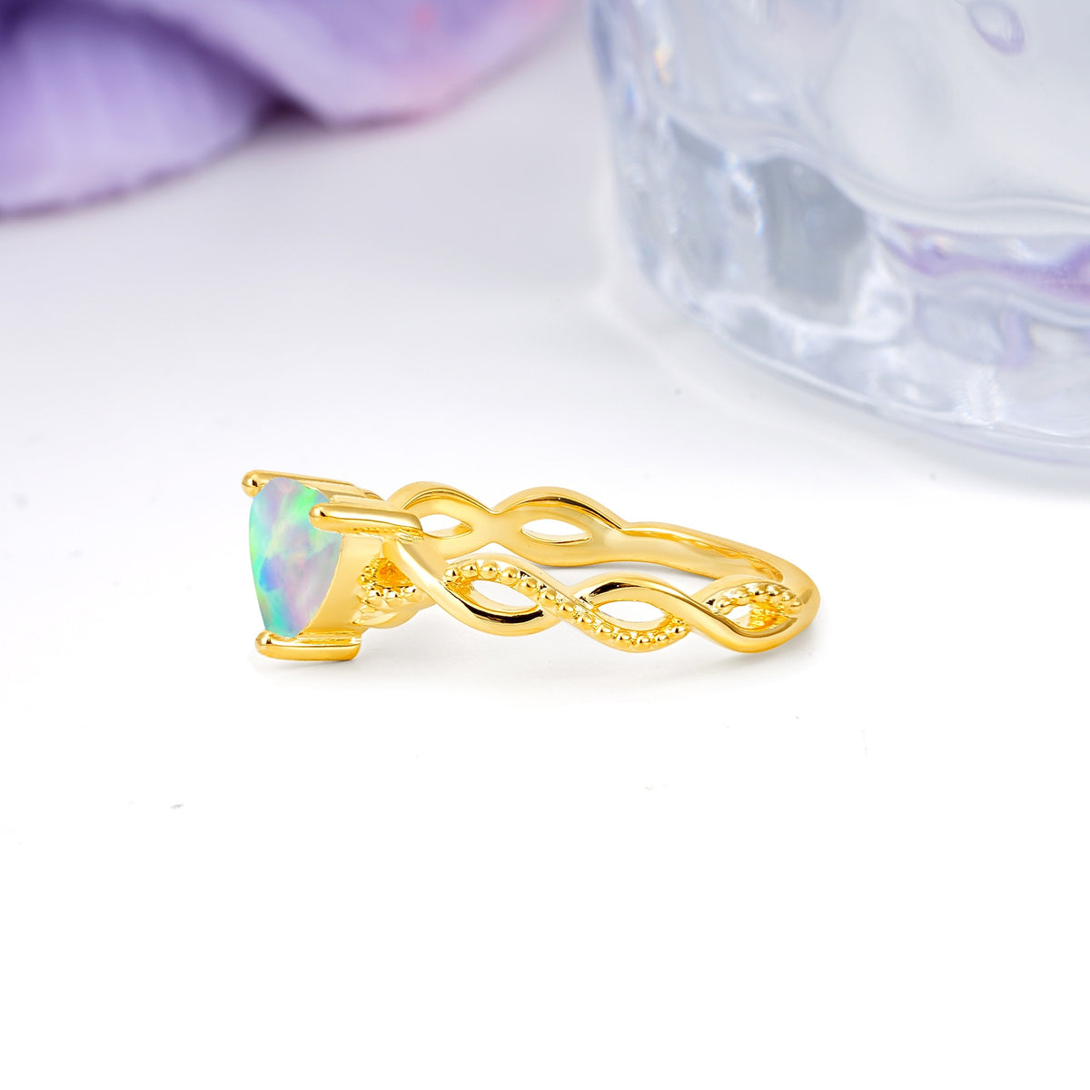 Classic Twisted 3-Prong Heart-Cut Fire Opal Engagement Ring - Additional view