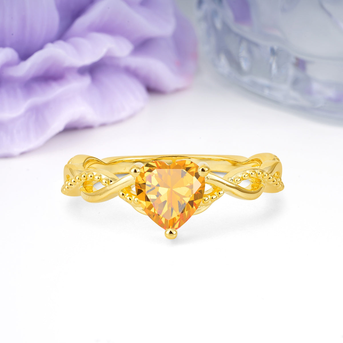 Classic Twisted 3-Prong Heart-Cut Citrine Engagement Ring - Additional view