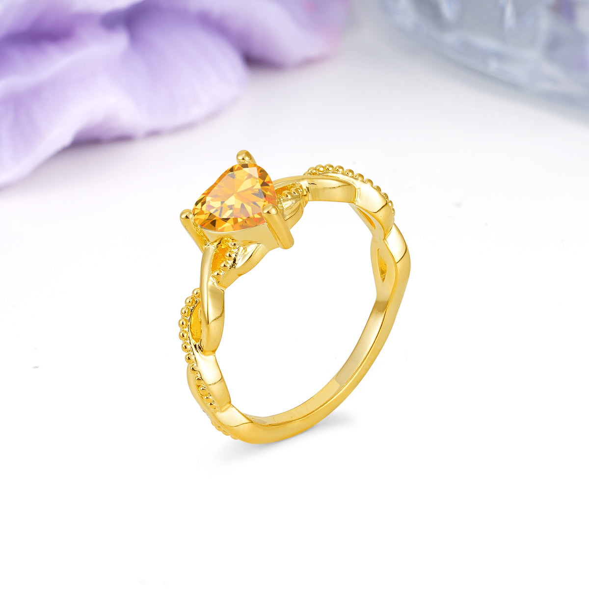 Classic Twisted 3-Prong Heart-Cut Citrine Engagement Ring - Additional view