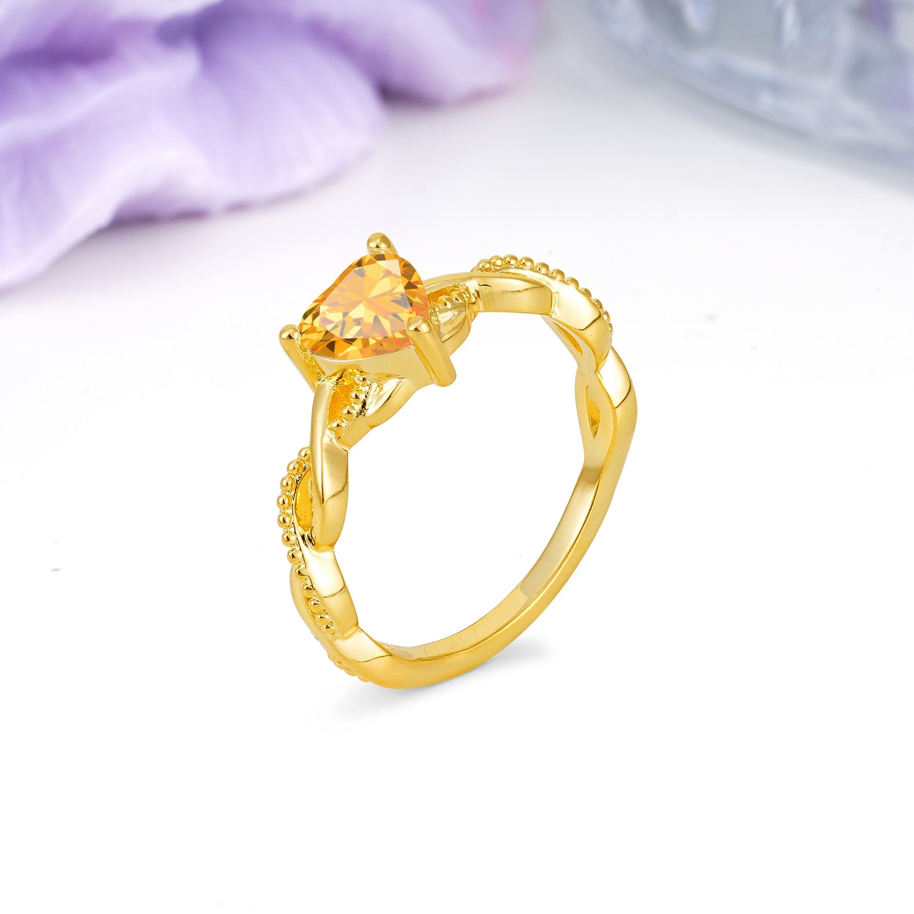 Classic Twisted 3-Prong Heart-Cut Citrine Engagement Ring - Additional view