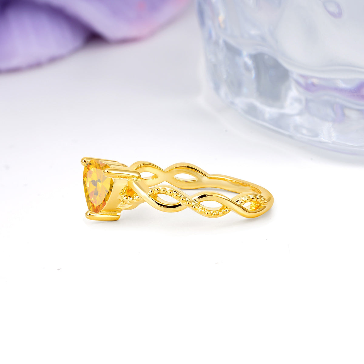 Classic Twisted 3-Prong Heart-Cut Citrine Engagement Ring - Additional view