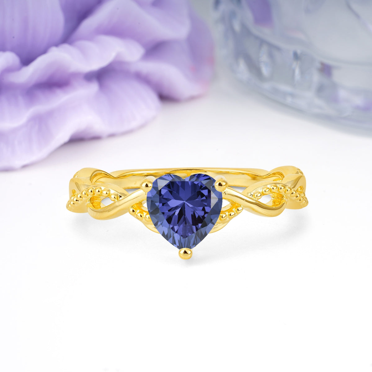 Classic Twisted 3-Prong Heart-Cut Tanzanite Engagement Ring - Additional view
