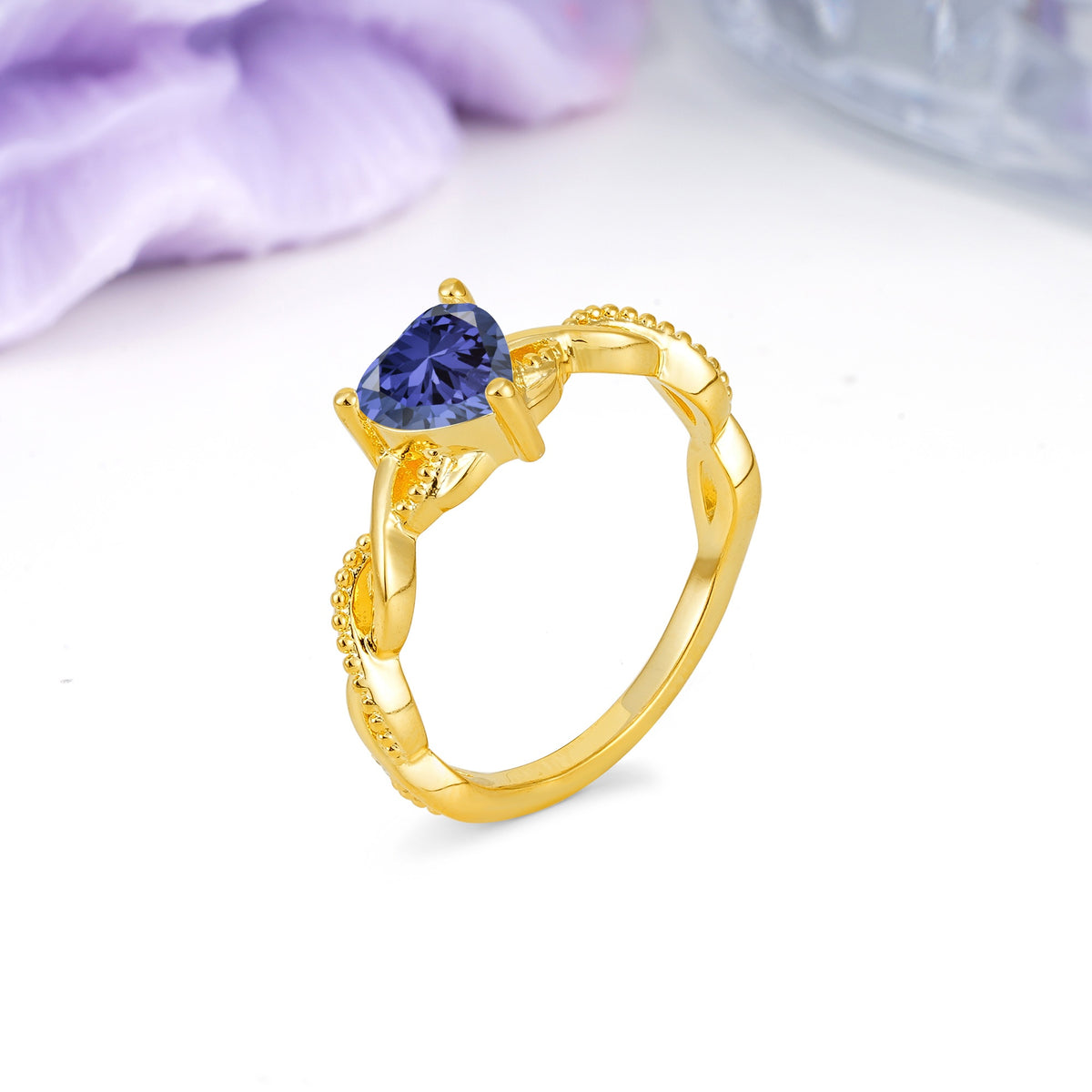 Classic Twisted 3-Prong Heart-Cut Tanzanite Engagement Ring - Additional view