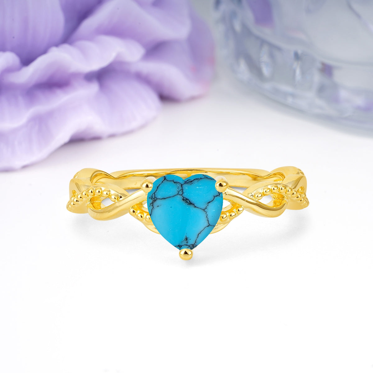 Classic Twisted 3-Prong Heart-Cut Turquoise Engagement Ring - Additional view