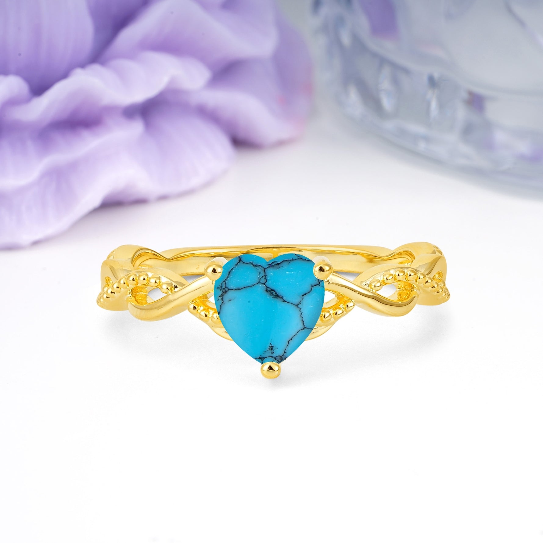 Classic Twisted 3-Prong Heart-Cut Turquoise Engagement Ring - Additional view