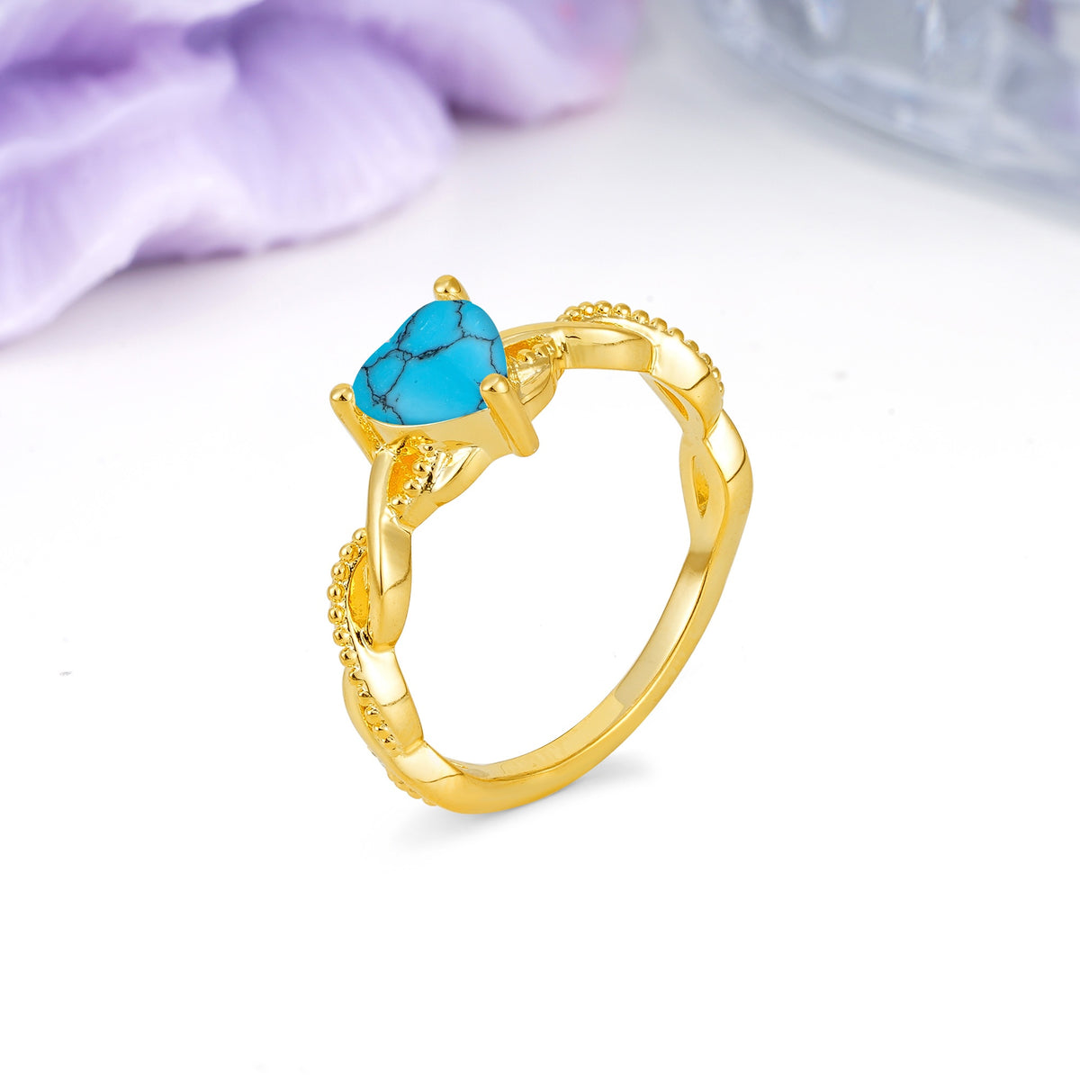 Classic Twisted 3-Prong Heart-Cut Turquoise Engagement Ring - Additional view