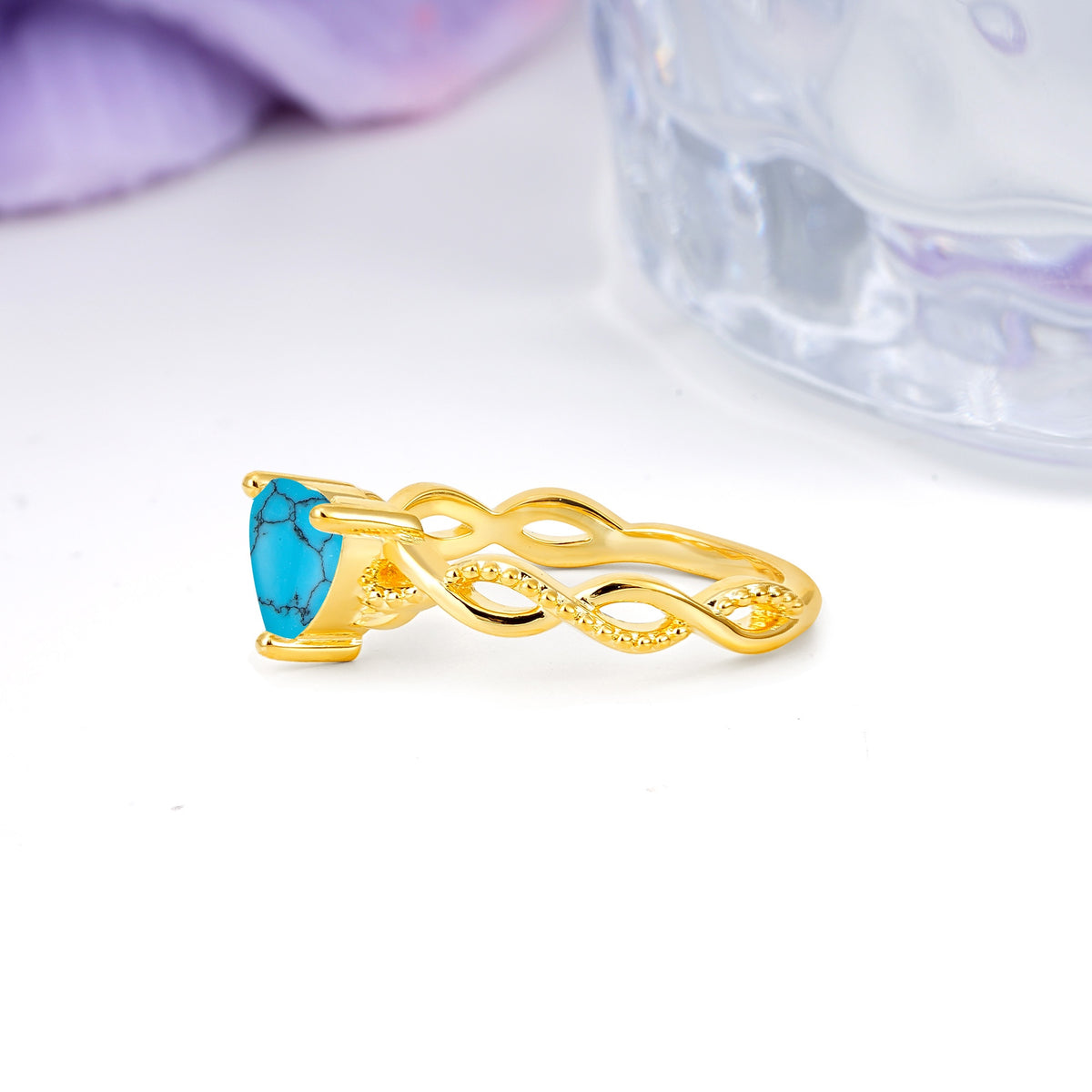 Classic Twisted 3-Prong Heart-Cut Turquoise Engagement Ring - Additional view