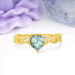 Classic Twisted 3-Prong Heart-Cut Moss Agate Engagement Ring - Additional view
