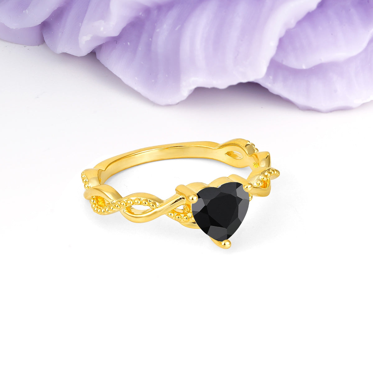 Classic Twisted 3-Prong Heart-Cut Black Onyx Engagement Ring - Additional view