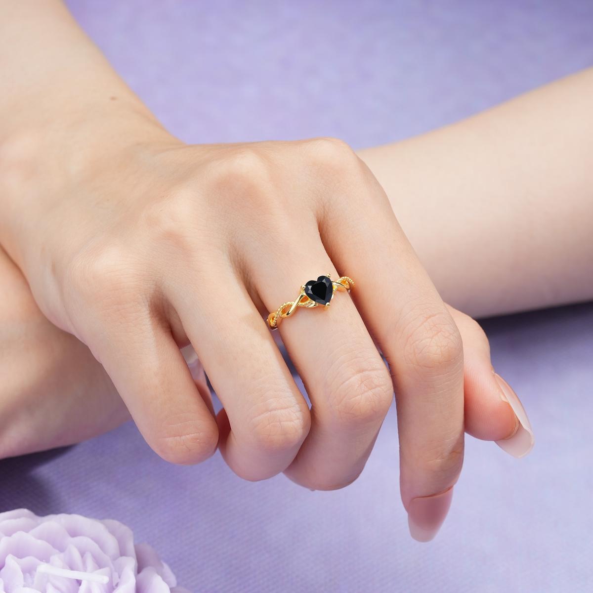 Classic Twisted 3-Prong Heart-Cut Black Onyx Engagement Ring