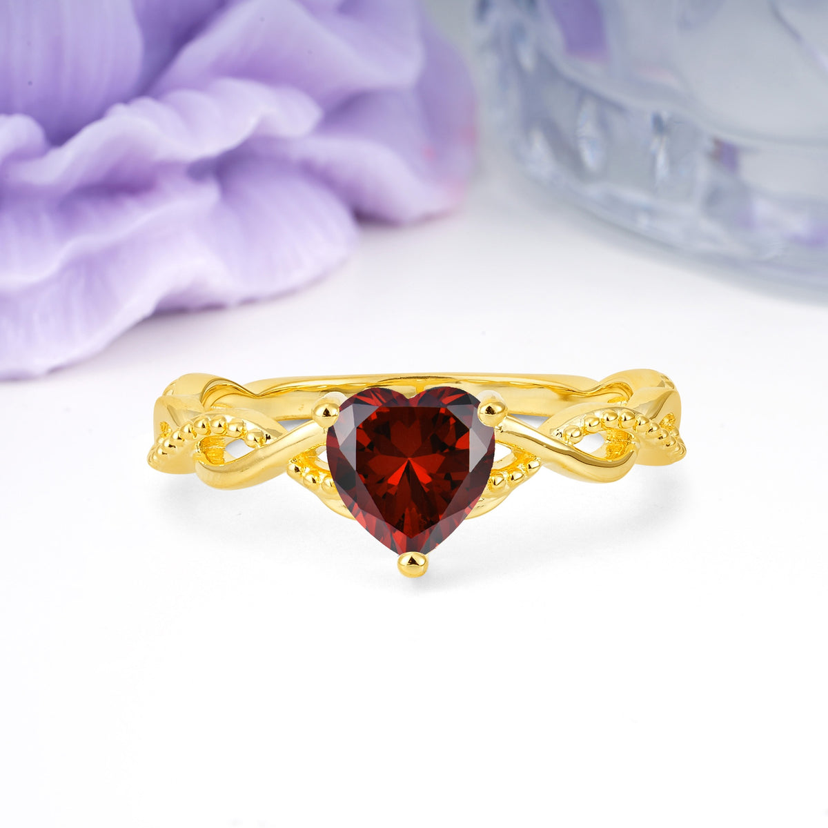 Classic Twisted 3-Prong Heart-Cut Garnet Engagement Ring - Additional view