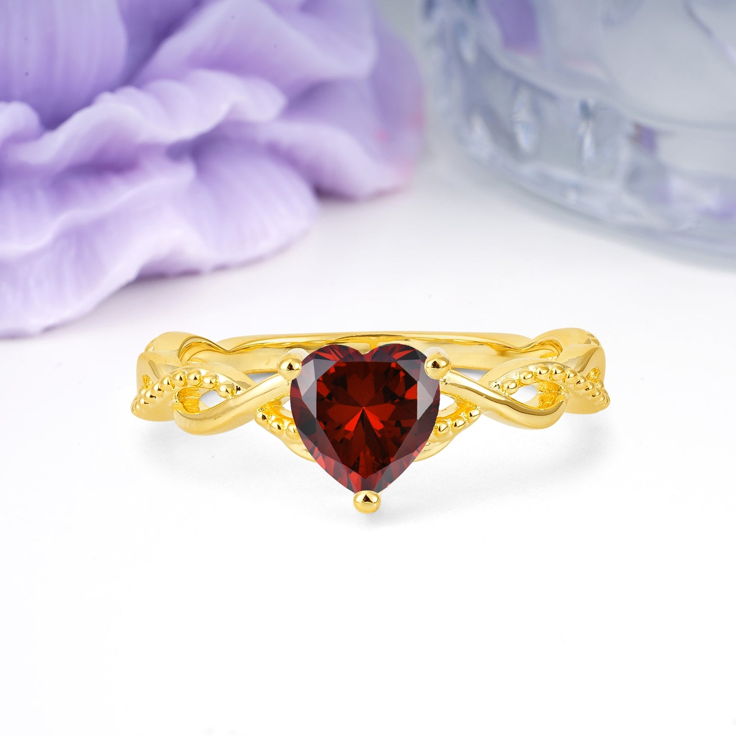 Classic Twisted 3-Prong Heart-Cut Garnet Engagement Ring - Additional view